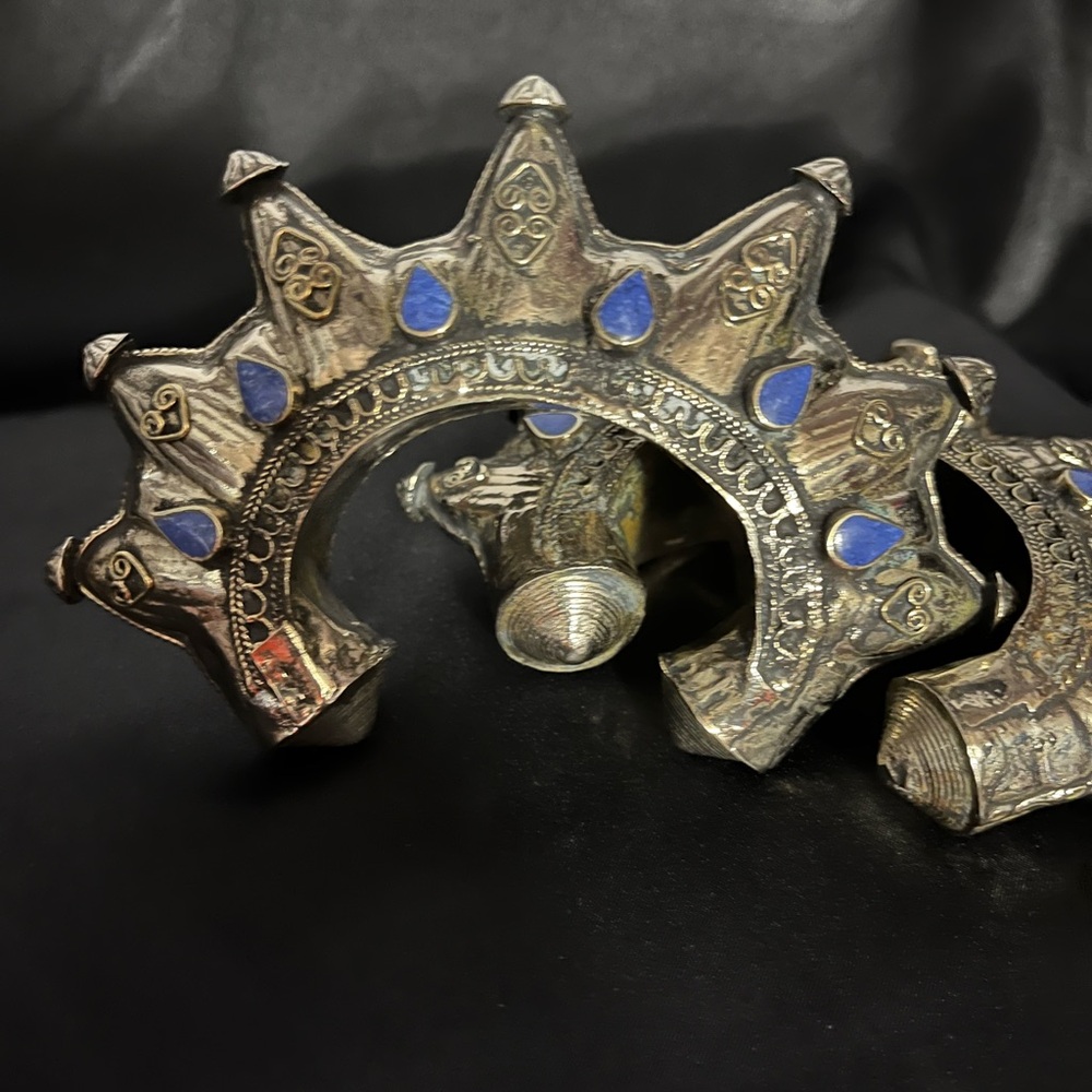 Elegant Silver and Blue Kuchi Cuffs